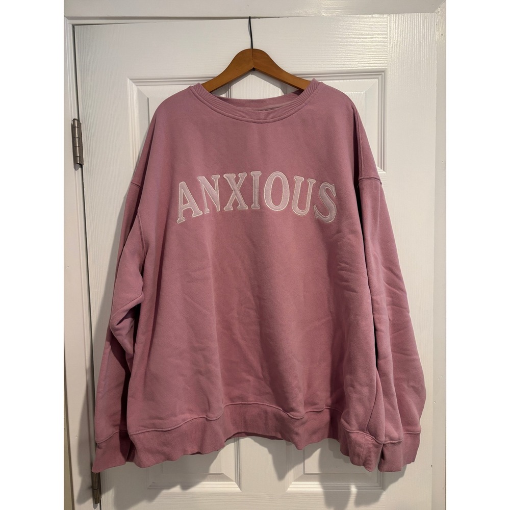See The Way I See Anxious Crewneck Sweatshirt Orchid Pink 2XL Embroidered
